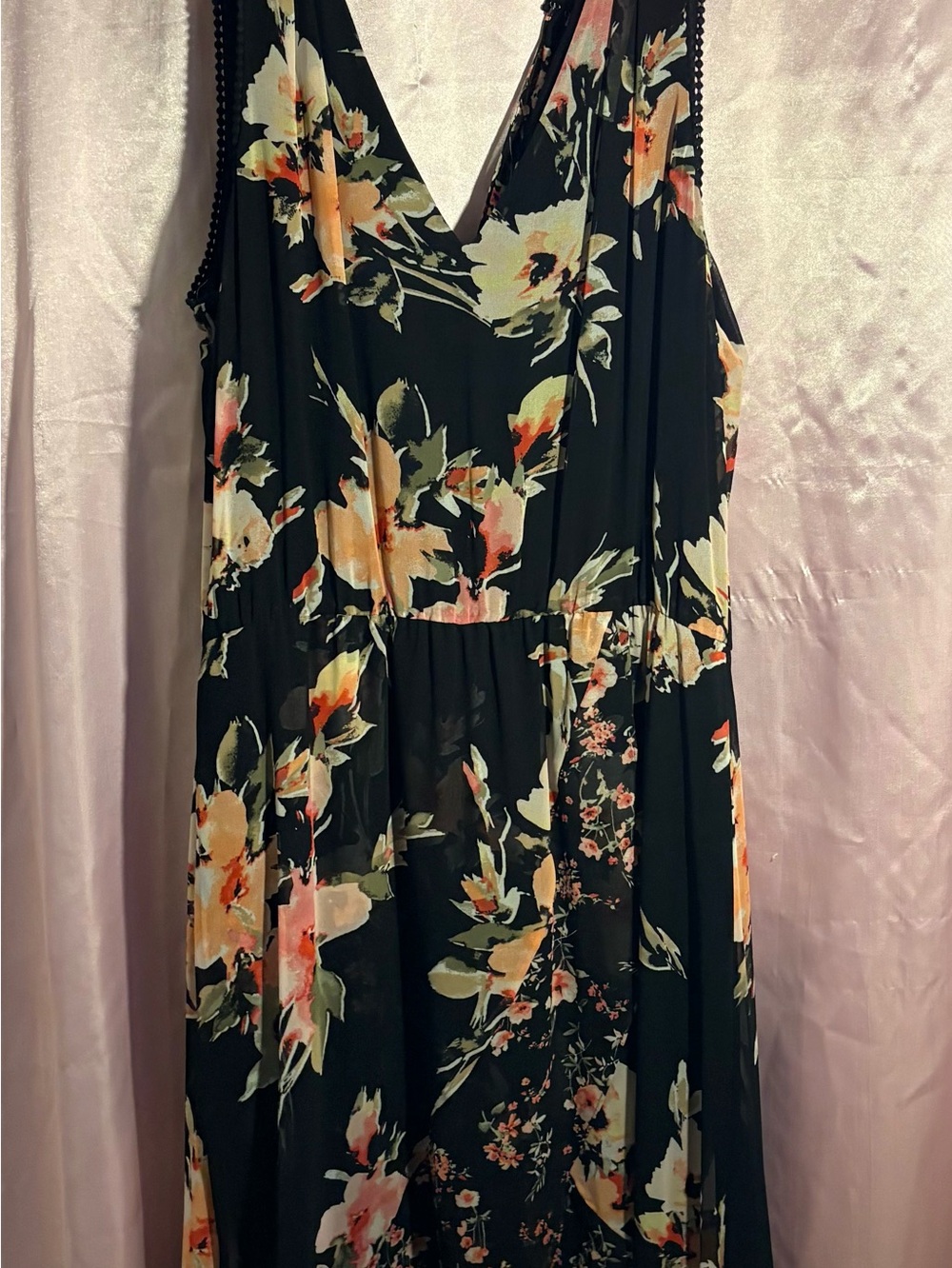 White House Black Market Black Floral Maxi Dress with V-Neck